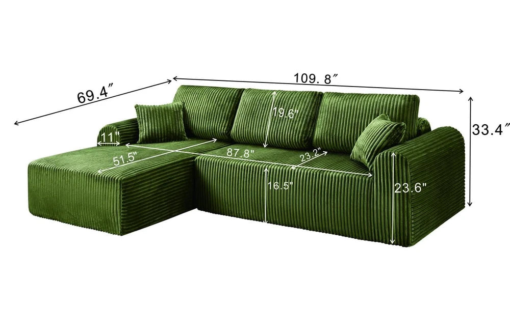 WillowCloud 109-inch sectional sofa dimensions and seat measurements