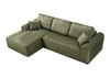 Angled view of the green modular corduroy sectional with deep seats