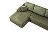 Close-up of the deep chaise and wide-wale green corduroy upholstery