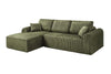 Full angled view of the green L-shaped corduroy sectional sofa