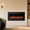 50-inch recessed electric fireplace heater in a soft cream feature wall