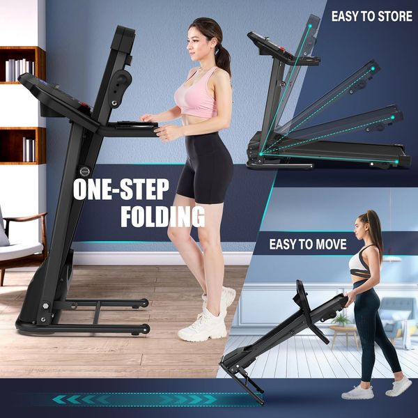 Compact treadmill LCD console, tablet holder and 16-inch belt
