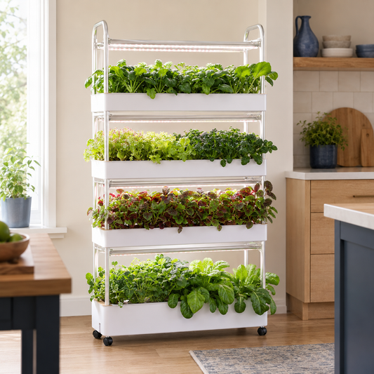 EverHarvest 120-pod vertical indoor hydroponic garden in a modern kitchen
