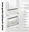 Exploded component view of the four-tier 120-pod hydroponic growing system