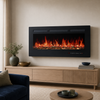 42-inch wall-mounted electric fireplace heater above a pale oak console