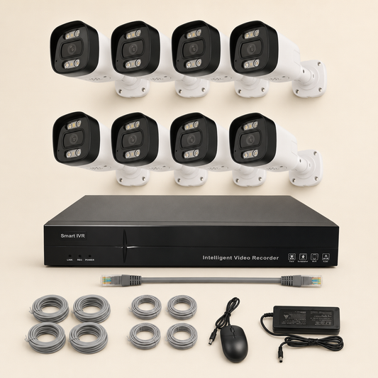 4K 8MP PoE security system with eight cameras NVR cables and accessories
