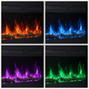 Close-up examples of orange, blue, purple, and green electric fireplace flame colors