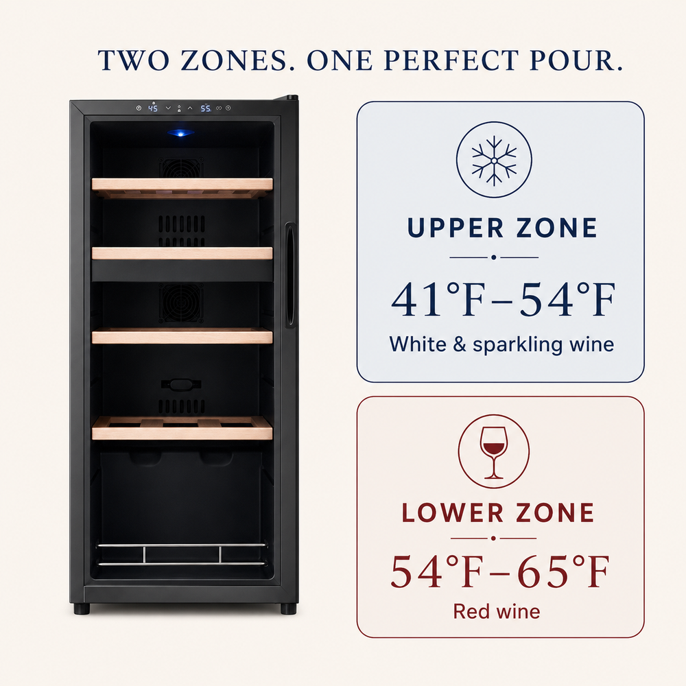Wine refrigerator temperature ranges for white and red wine zones