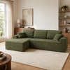 WillowCloud olive green modular sectional with three back cushions in a bright living room