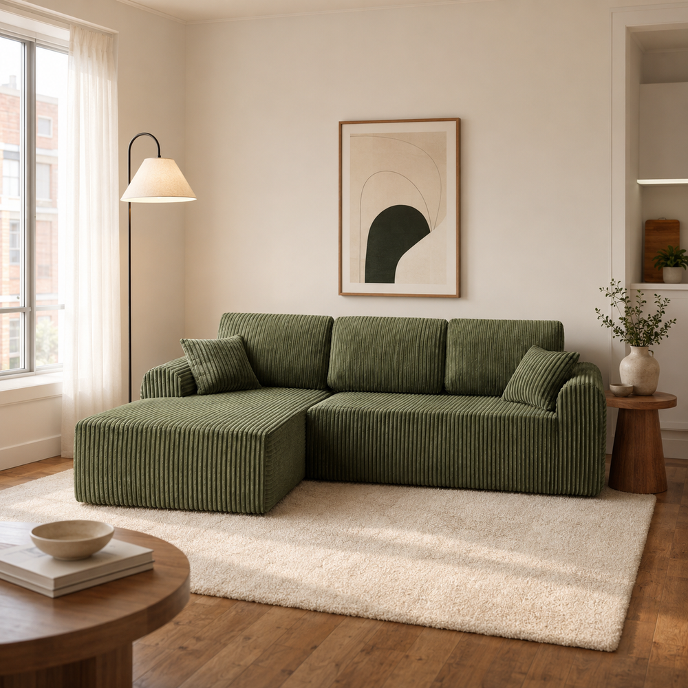 WillowCloud green modular sectional sofa in a refined apartment living room